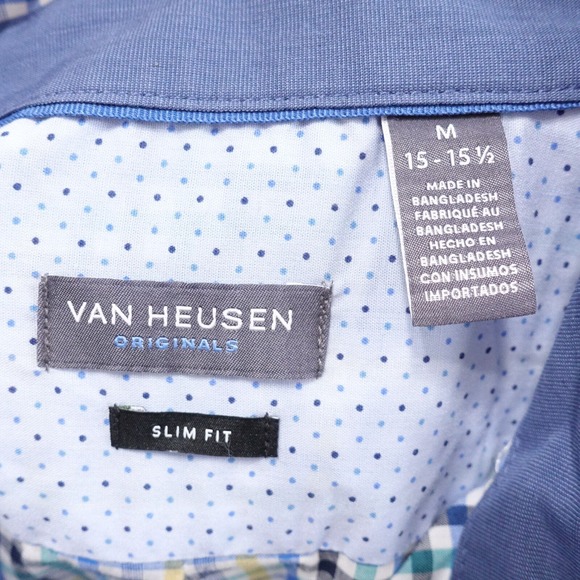 VAN HEUSEN ORIGINALS SLIM FIT GINGHAM CHECK BUTTON UP SHIRT M 15-15.5 - Picture 6 of 7